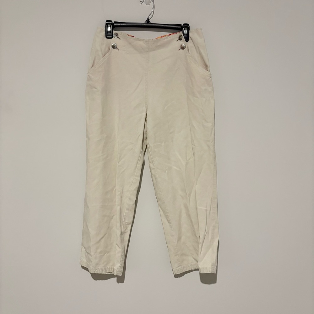 J Jill linen wide leg cropped pants khaki tan size 10